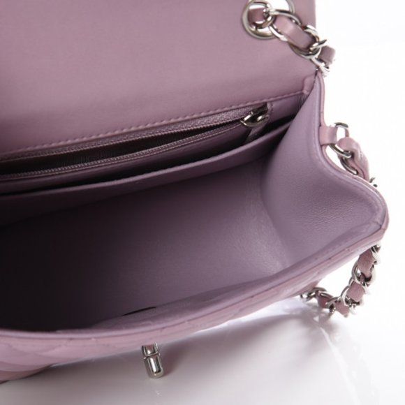 Chanel Mini Square Lilac Purple Lambskin Flap Bag With Silver SHW - Picture 4 of 16